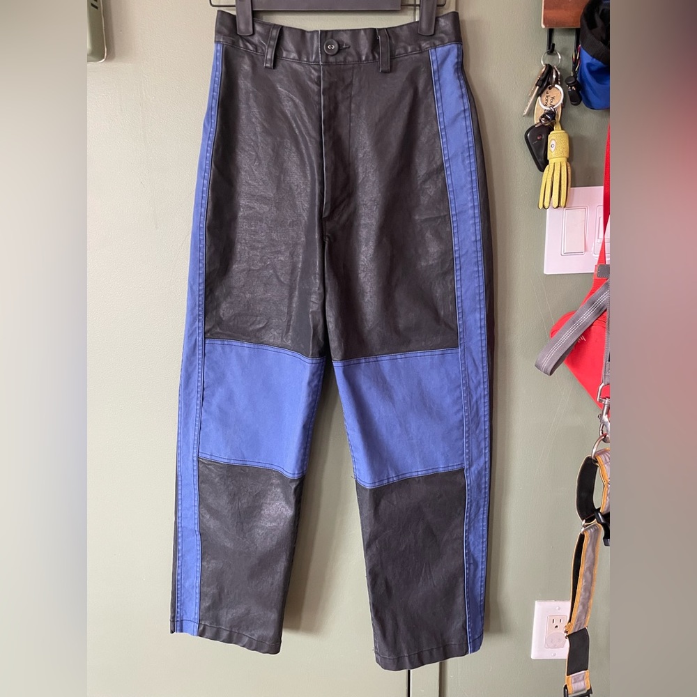 Caron Callahan waxed canvas panel pants.